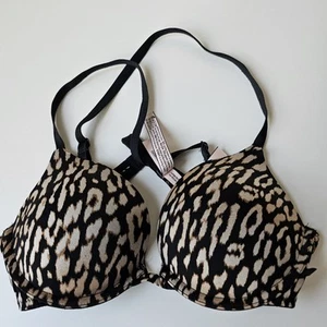 Victoria's Secret Push-Up Bra Leopard Print Black Beige Size 34B/B75 - Picture 1 of 13
