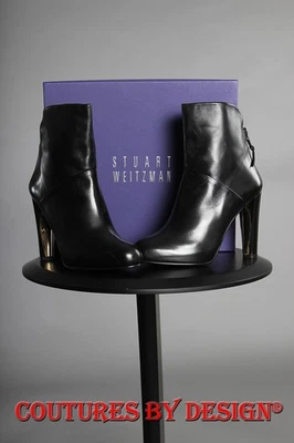 Stuart Weitzman Butter Calf Ankle Boots 4 Inch Heel Black Size 6.0 NIB MSRP $498 - Image 1 of 3