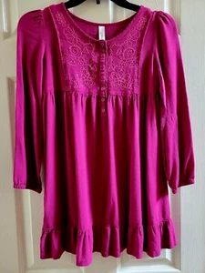 Cherokee Girls Dress Large L 10/12 Pink 100% Rayon Vtg Puff Sleeve Ruffle Henley - Picture 1 of 12