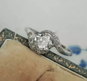 Art Deco Style 1.25Ct Lab Created Diamond Engagement 14K White Gold Finish Ring - Picture 1 of 6