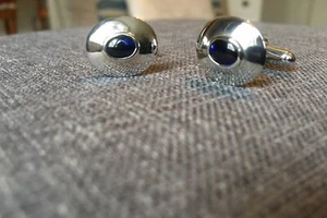 Heated Blue Sapphire Gemstone with 925 Sterling Silver Cufflink #1870 - Picture 1 of 4