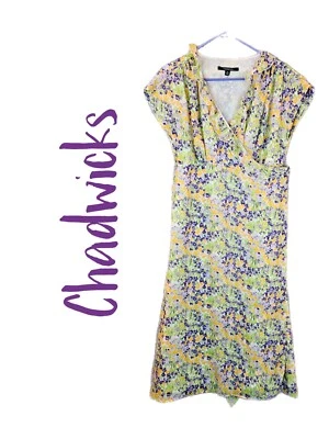 Vestido midi semi envolvente con volantes florales primavera verano Chadwicks para mujer talla 10 púrpura  Foto 1 de 4