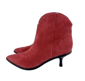 Sigerson Morrison Red Suede Kitten Heel Ankle Booties SZ 38 EU New $375 SH18 - Picture 1 of 12