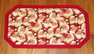 NEW Uniq Handmade Quilted Holiday Table Candle Mat Toilet Tank Santa Faces 10x19 - Picture 1 of 3