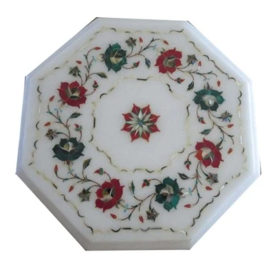 12" Marble side end Table Floral art Inlay Work Home Furniture and decor - Image 1 of 3