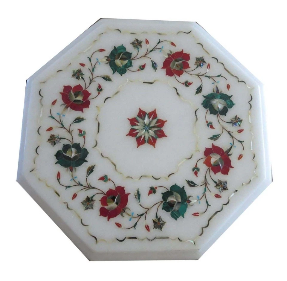 12" Marble side end Table Floral art Inlay Work Home Furniture and decor - Image 1 of 3