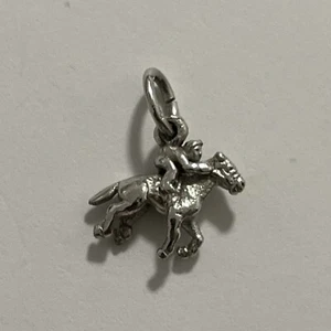Vintage Sterling Silver Running Race Horse & Jockey Charm Pendant - Picture 1 of 5
