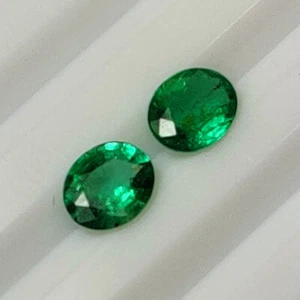 Certified 0.98 CT- Natural Emerald Oval Pair Dark Green Luster Gem Zambian - 336 - Picture 1 of 2