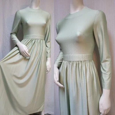 Maxi Vestido Tejido Jersey Verde Pálido Años 60 De Colección - Talla XS/S - USADO EN EXCELENTE ESTADO Foto 1 de 4