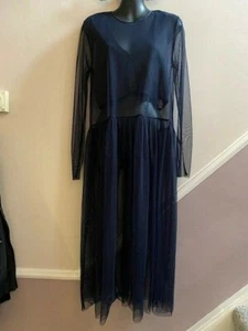 ZARA LADIES LONG NAVY BLUE SHEER NET DRESS SIZE XS, 8 UK - Picture 1 of 3