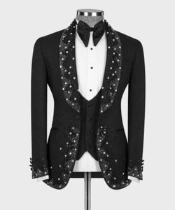 Luxurious Designer Embroidered Tuxedo Men Suits Set Wedding Party Banquet Suit - Picture 1 of 9