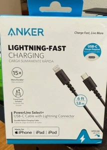 Anker PowerLine Select+ Kabel USB-C do iPhone LIGHT-ING Złącze Czarny 6ft -NOWY - Zdjęcie 1 z 1