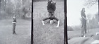 Sporty Pretty Young Lady, Handstand, Baseball Bat+ 1940's B&W Photo Negative LOT