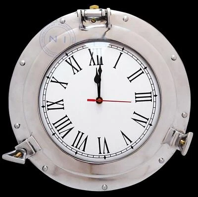 Ship 12" Aluminium Porthole Clock Ship's Window Nautical Wall Hanging Clock