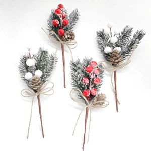 5Pcs Christmas Berries Pine Cones Artificial Pine Branches Holly Stem DIY Craft - Picture 1 of 12