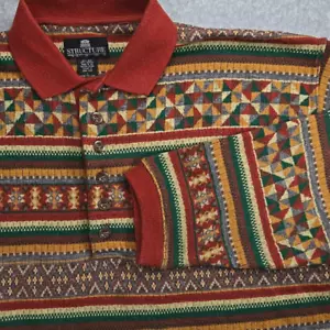 Vintage Structure Wool Blend Large Sweater Red Native Navajo Pattern mutl Color - Picture 1 of 12