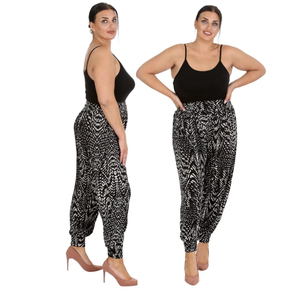 Nouvelle Women Plus Size Ladies Ikat Print Harem Trousers Soft Elasticated Waist - Image 1 of 1