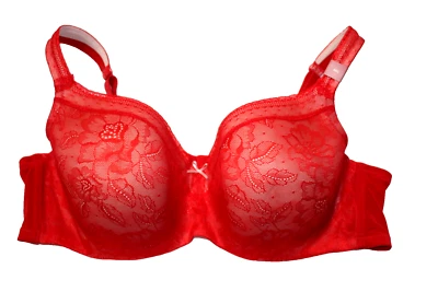 Nuevo Sujetador de Encaje Moderno Balconette Ligeramente Forrado Cacique A/O - Rojo/Desnudo - Talla 46C Foto 1 de 4