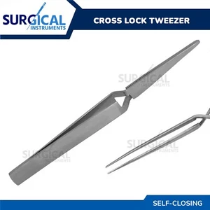 Cross Lock Tweezer Forceps Cross Locking Self Closing Reverse Action German Grad - Picture 1 of 3