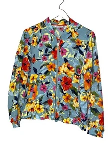 Susan Graver Women’s Floral Jacket Blue multicolor full zip light weight Large - Picture 1 of 8