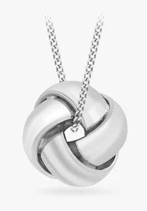 9ct White Gold Knot Pendant Necklace on a Diamond Cut Curb Chain 46cm/18" - Picture 1 of 6