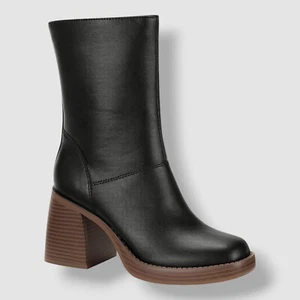 Sun + Stone Women's Black Aleenn Stacked Round Toe Mid-Calf Boots Shoe Size 7.5 - Picture 1 of 6