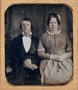 Attractive Young Couple Flowers In Hair Striped Tie 1/6 Plate Daguerreotype M113 - Picture 1 of 3