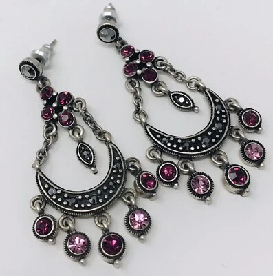 Pendientes de araña colgantes con estrás de cristal amatista púrpura poste trasero Foto 1 de 4