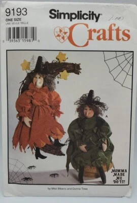 Simplicity Crafts 9193 Witch's Doll 16” Halloween Sewing Pattern Uncut Vintage  - Image 1 of 2