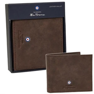 Carteras Ben Sherman clásicas de cuero marrón para hombre doble pliegue PVP 39,99 £ - Imagen 1 de 12