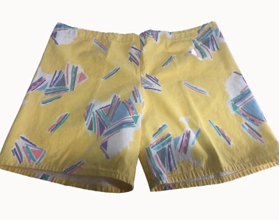 Pantalones Cortos Informales De Colección EE. UU. Para Hombres Le Tigre Cordón M Amarillo Algodón Estampado Retro Años 80 Foto 1 de 4