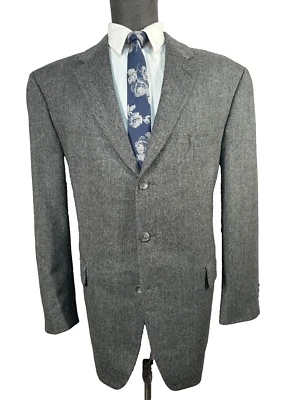 IZOD 男式灰色 HERRINGBONE WEAVE 羊毛经典合身运动外套夹克 46R — 第 1/4 张图片