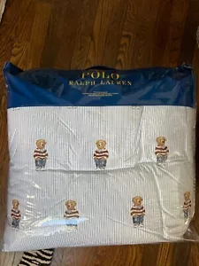 RALPH LAUREN POLO Teddy Bear Boy Stripe TWIN COMFORTER SET 2P - Picture 1 of 3