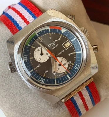 1960’s Vintage Sicura Chrono 17J Swiss Manual Wind Chronograph 40mm Diver Rare - Image 1 of 4