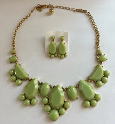 KATE SPADE Gold Tone Sea Green Stones Day Tripper Necklace and Earrings Set - Image 1 of 4