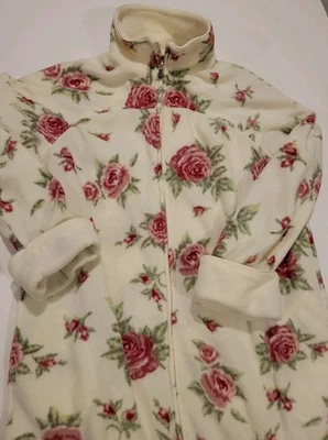Roupão Laura Ashley Vintage Lã Grosso Casaco Rosas Creme Zíper Completo Tamanho Grande - Imagem 1 de 4