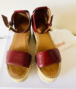 See By Chloe Womens Espadrilles Ox Blood Red Snake Strap Espadrille Size 37 US7 - Picture 1 of 12