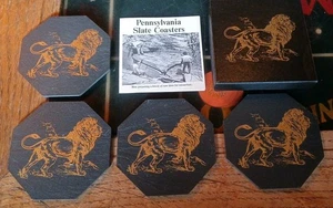 SET of 4 PENNSYLVANIA SLATE COASTERS LION CAPOZZOLO SLATE COMPANY VINTAGE  - Picture 1 of 5