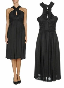 VESTIDO ALEXANDER MCQUEEN DIOSA GRIEGA NEGRO DRAPEADO JERSEY $2,395 42 US 6 - 8 - Imagen 1 de 12