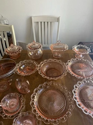 Vintage Pink Depression Glass Set – 28 Pieces – Exquisite Scalloped “Princess” - Image 1 of 4