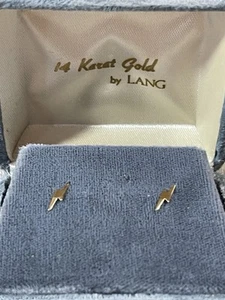 Vintage 14K Solid Yellow Gold Lightning Bolt Stud Earrings Thunder Bolt Women - Picture 1 of 8