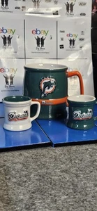 VINTAGE NFL MIAMI DOLPHINS Ceramic Mini Mugs 2” Home And Away With Coffee Cup - Picture 1 of 13