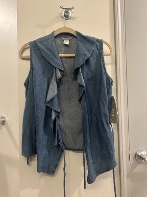 Stonebridge VTG Denim Wrap Vest Womens 8 Ruffle Blue - Image 1 of 4