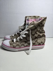Coach Bonney Lace Up Shoes Plaid High Top Sneakers Women's 7B - Picture 1 of 8