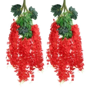 Gefälschte Glyzinie hängende Blume Kunstblumen 43,3 Zoll rot 24 Stück - Bild 1 von 7