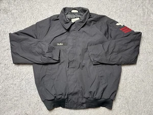 Vintage US Navy Utility Jacket Mens Large Long Black CAJKA Name Patch 90s - Picture 1 of 14