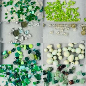 Assorted Green Acrylic and Glass Beads Variety of Shades Shapes and Sizes - Picture 1 of 9