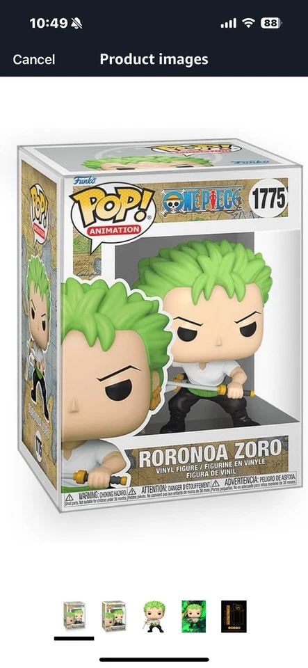 Funko POP! Animation - One Piece S5 Vinyl Figure - RORONOA ZORO #1775 - NM/Mint — 第 1/2 张图片