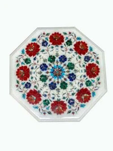 Mesa auxiliar de mármol de 12" con incrustación Pietra dura arte piedras semipreciosas trabajo - Imagen 1 de 1