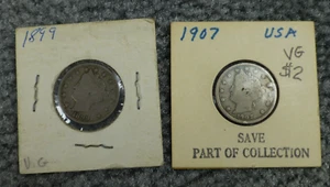 1899 and 1907 Liberty V Nickel VG Nice Coins Mounted - Picture 1 of 5